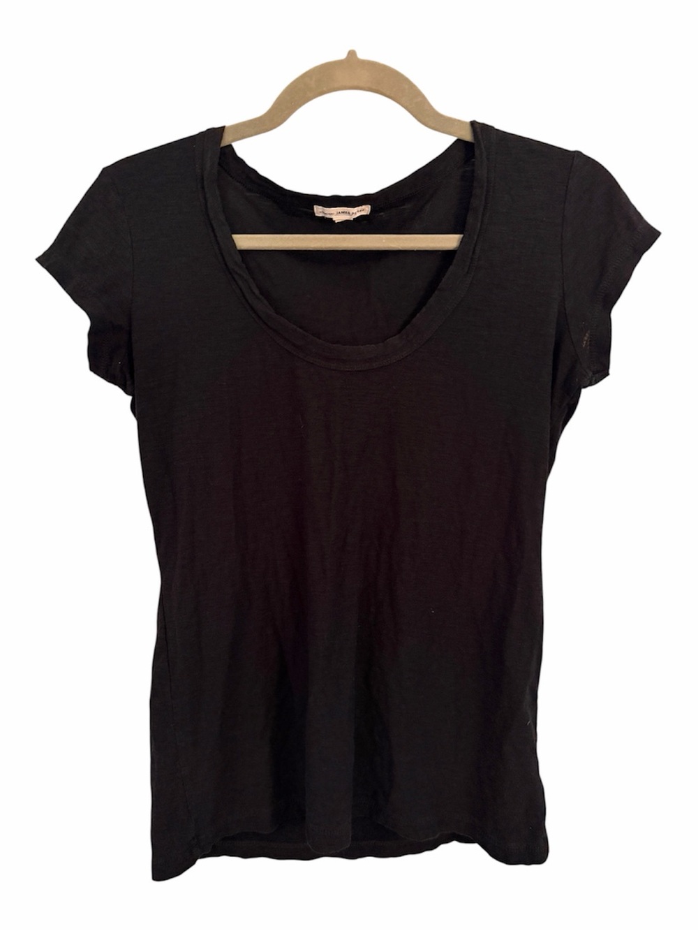 JAMES PERSE 2 M Black Scoop Neck Cap-Sleeve Tee Top